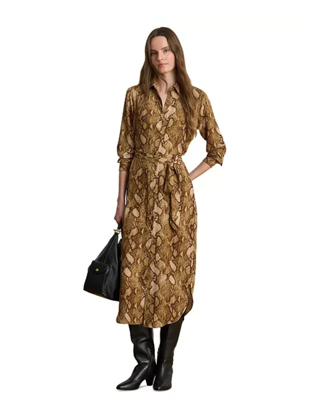 Lauren Ralph Lauren Snake-Print Shirt Dress in Brown